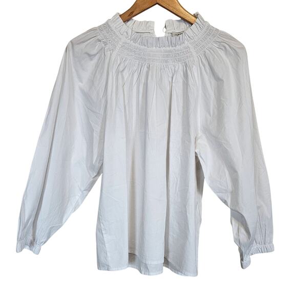 J Crew Factory 3/4 Sleeve Smocked Neck Top Blouse Women's Size Large Neutral - Picture 1 of 6